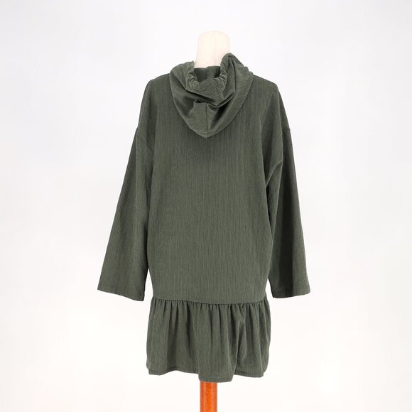 NWT ZARA Olive Green Hooded Ribbed Knit Henley Placket Mini Dress Size M - Picture 8 of 12